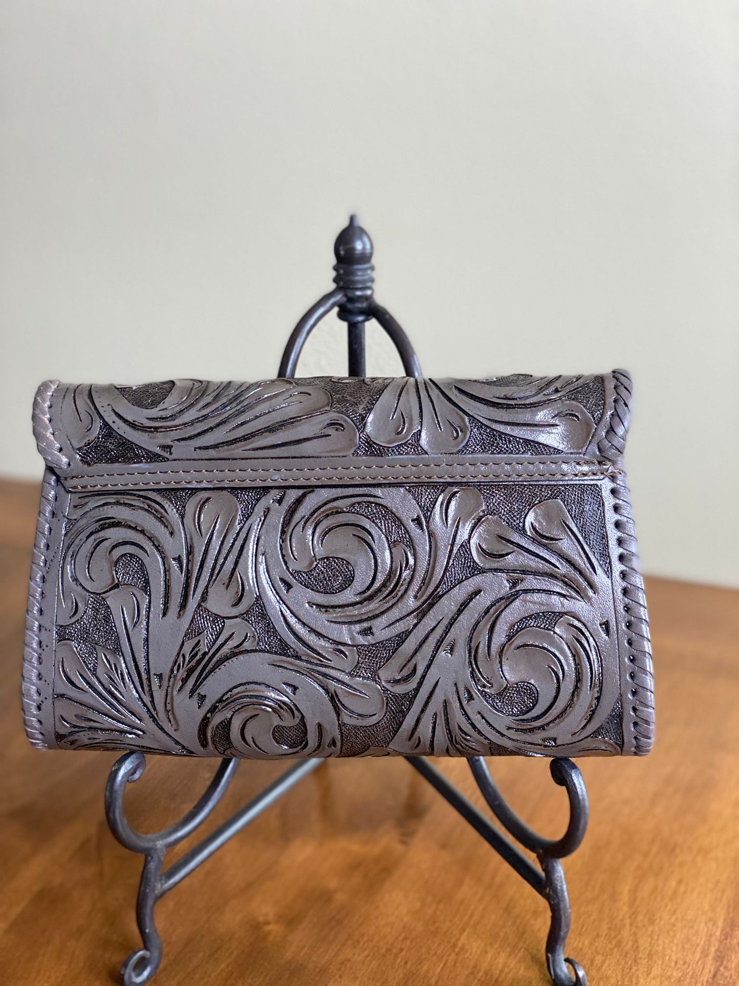 Grey Leather Clutch/Crossbody