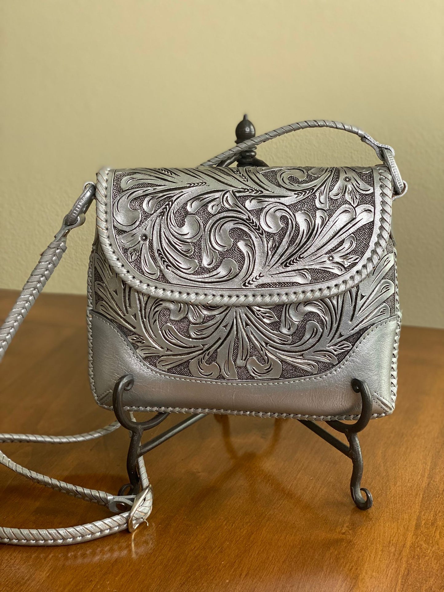 Silver Leather Crossbody
