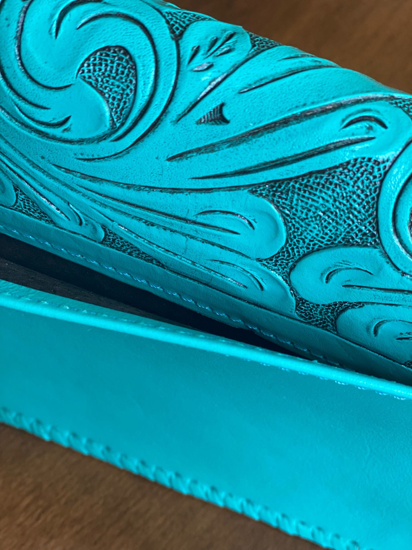 Turquoise Leather Clutch