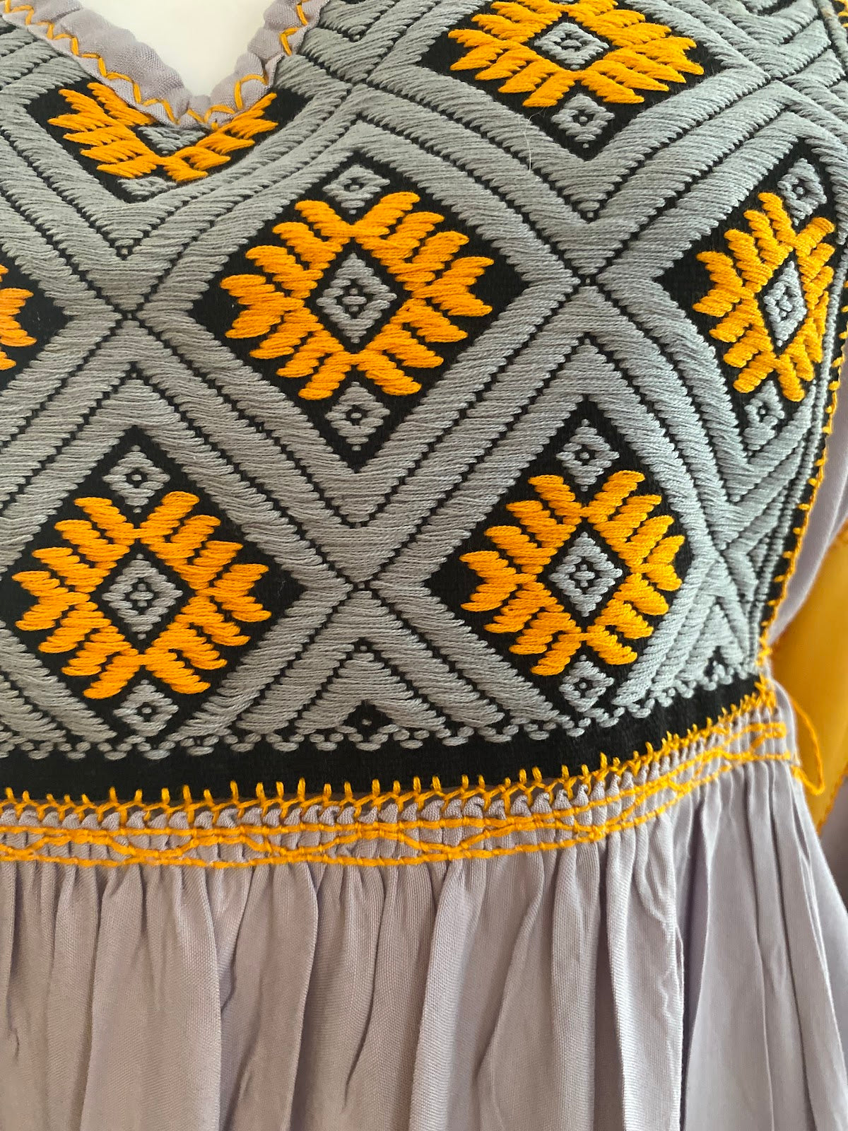 Gray and Yellow Hand Embroidered Dress