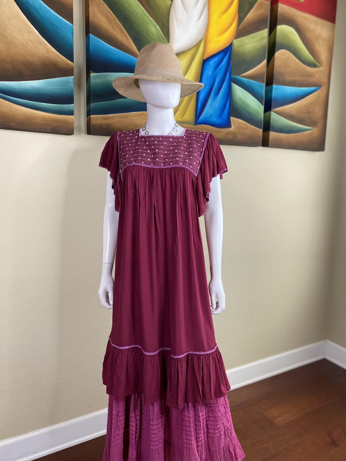 Burgundy Huipil Dress