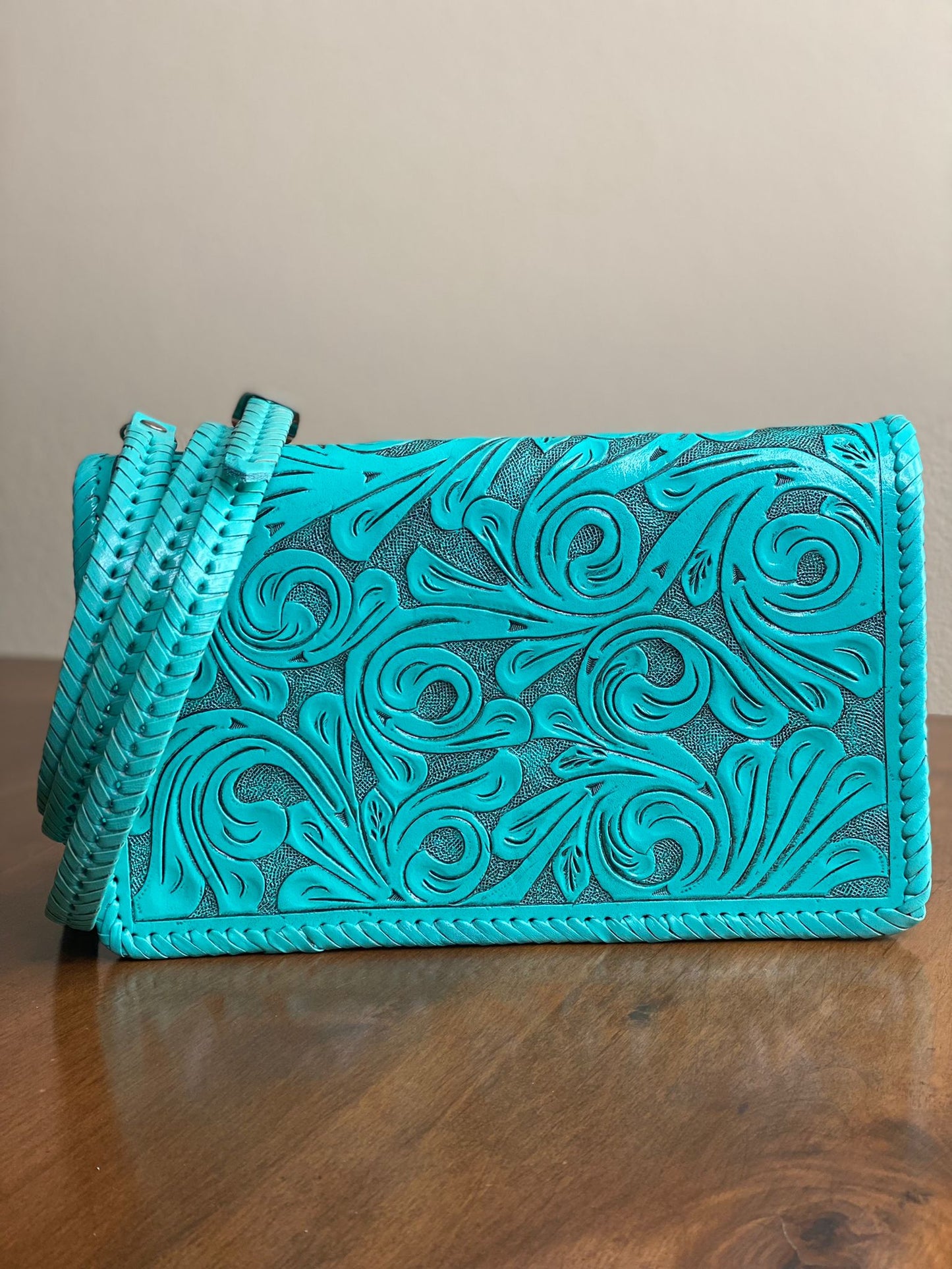 Turquoise Leather Clutch