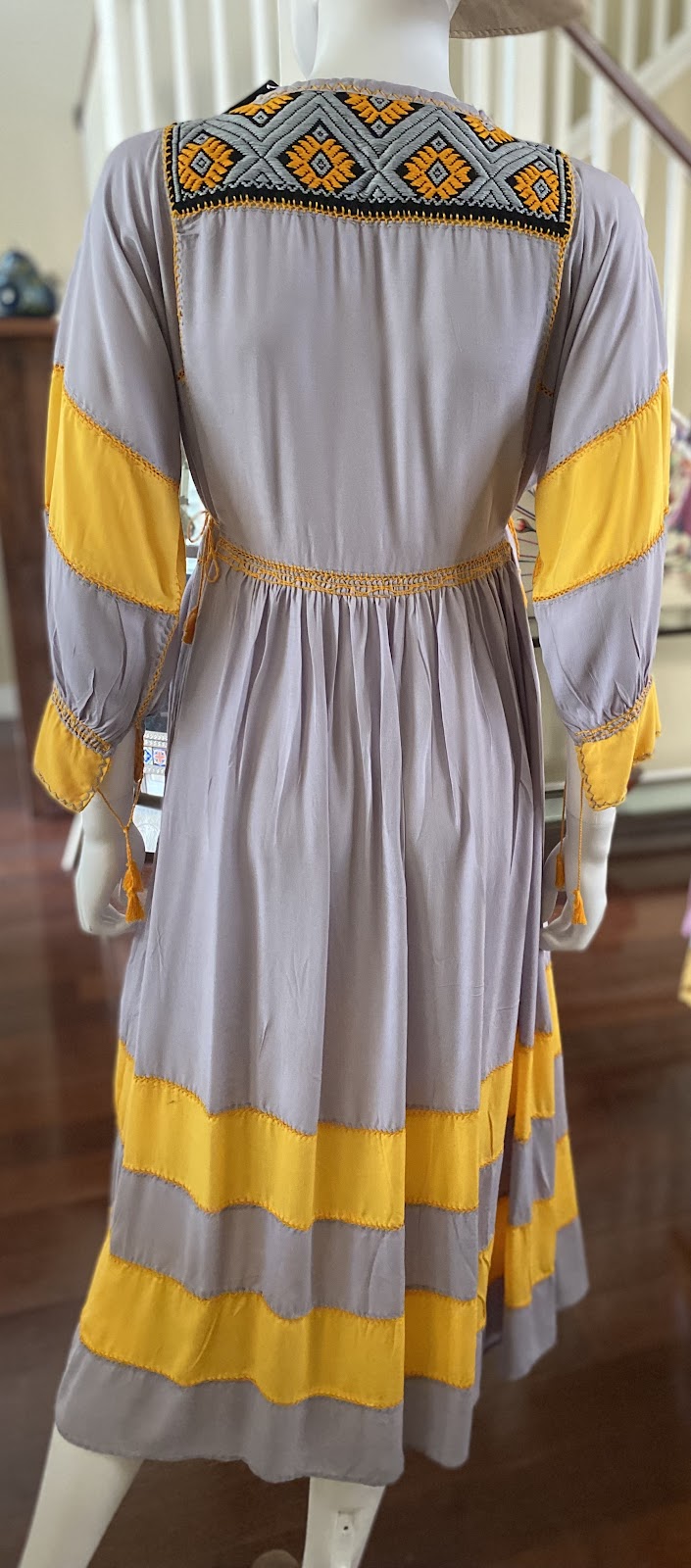 Gray and Yellow Hand Embroidered Dress
